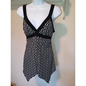 IZ BYER Y2K Vintage Halter Top Babydoll Funky‎ 70s 90s Size Large Black White